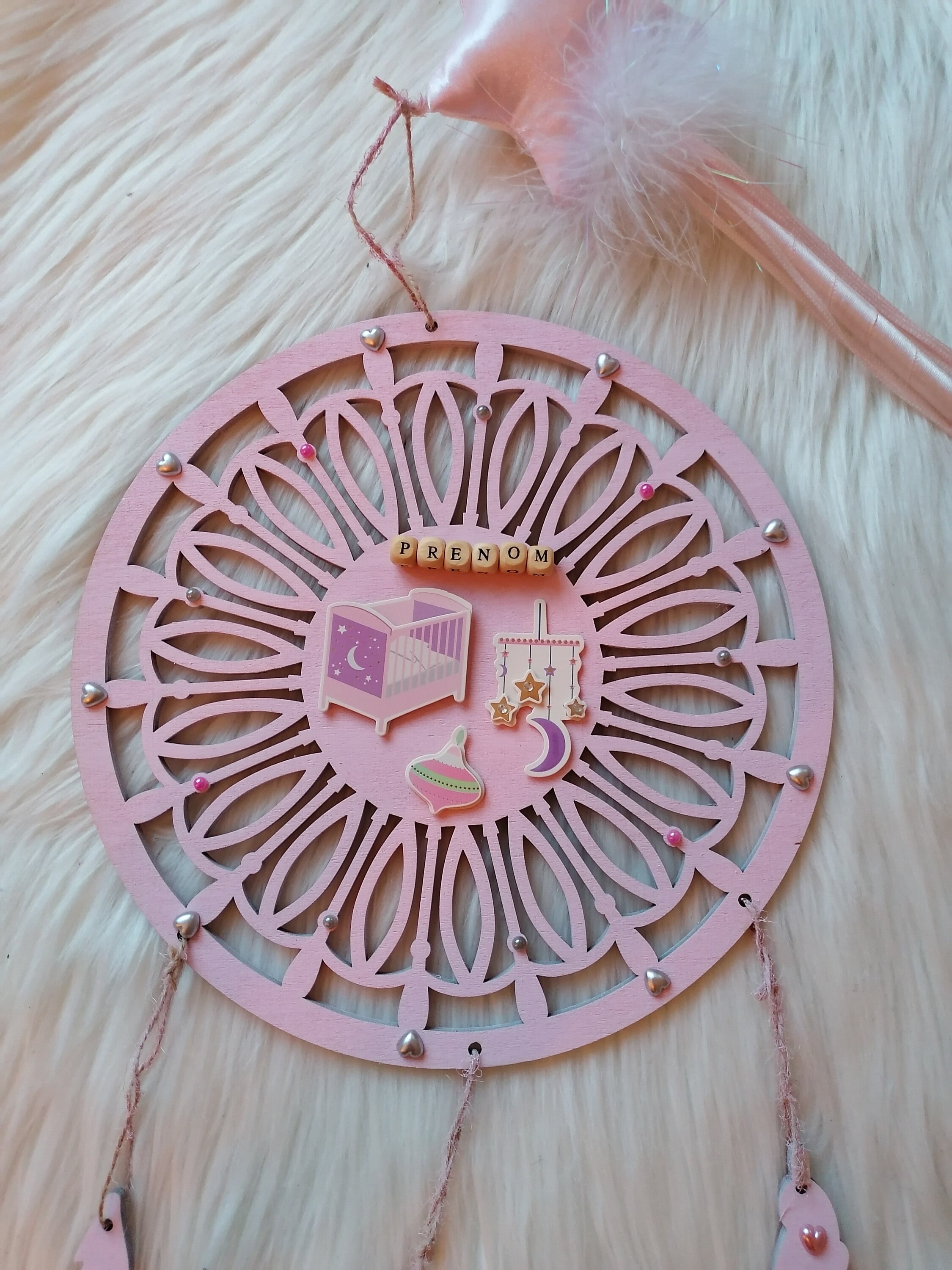 Attrape Rêves Bébé Fille en Bois - Prénom à Personnaliser