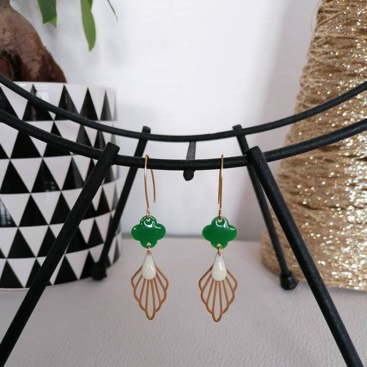 Collier Trèfle Bleu Avec Boucles D'oreilles Onyx - Acier Inoxydable - Neuf Sans Emballage - Style Van Cleef & Arpels