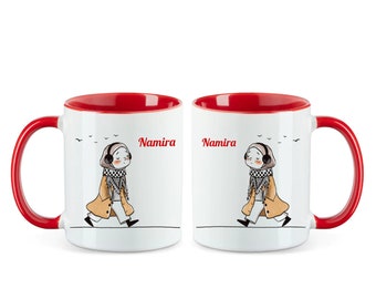 Coupe - Fille avec Kufiya | Personnalisez la tasse | Tasse avec le nom souhaité