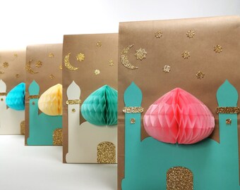 Mosque paper bag set (set of 4), gift wrapping, Eid gifts, guest gifts for children