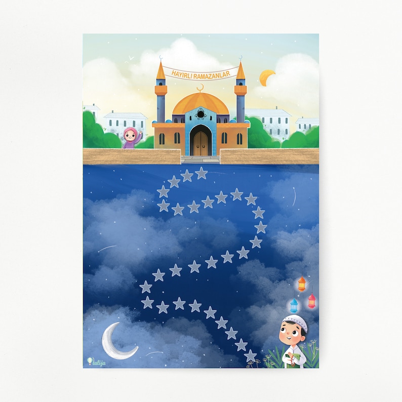 Ramadan Eid countdown, Ramadan calendar, Ramadan counter, Ramadan counter for children's rooms Türkisch