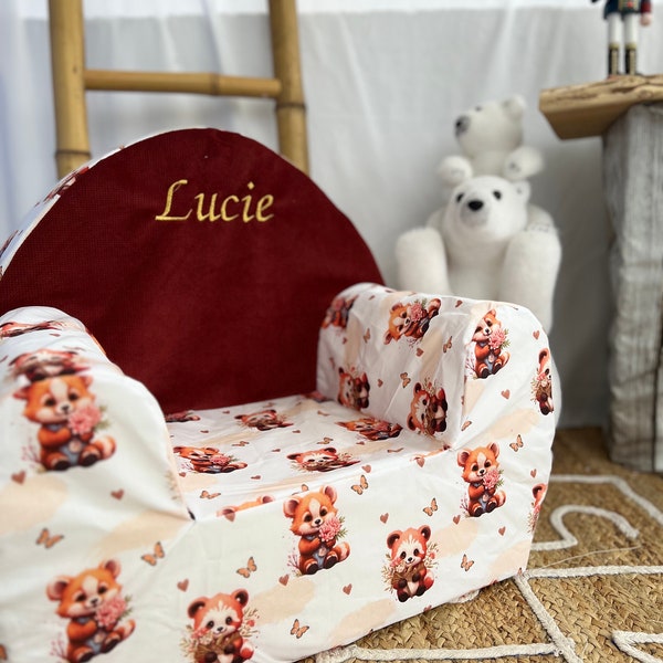 Fauteuil club enfant à personnaliser - cadeau de naissance ou anniversaire panda roux