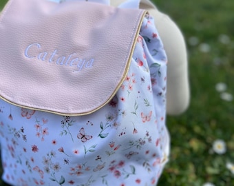 Mochila infantil personalizada, mochila pré-escolar impermeável com estampas florais.