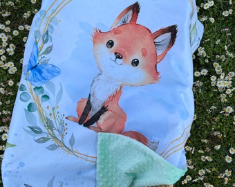 Couverture bébé mixte personnalisée au joli motif Renard idéal pour un cadeau de naissance