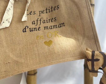 Sac cabas en toile de jute brodé - sac cabas pour maman