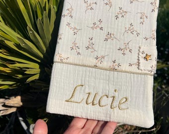 Health book cover in double cotton gauze, hand-sewn, gift idea for babies, beige, birth gift, boho, babyshower