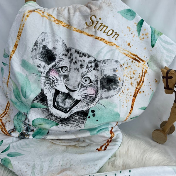 Couverture bébé personnalisée Lionceau plusieurs couleurs