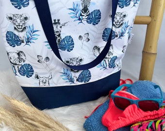 Handmade Savane Blue waterproof beach bag