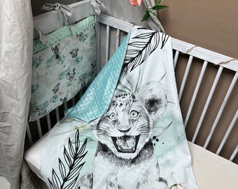 Plaid pour bébé avec motif Lionceau idéal en Cadeau de naissance cousu main en stock envoi rapide