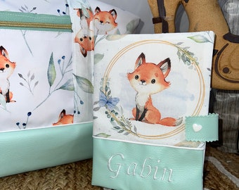 Personalized Health Record Cover Water Green Fox Baby Birth Gift Baby Gifts