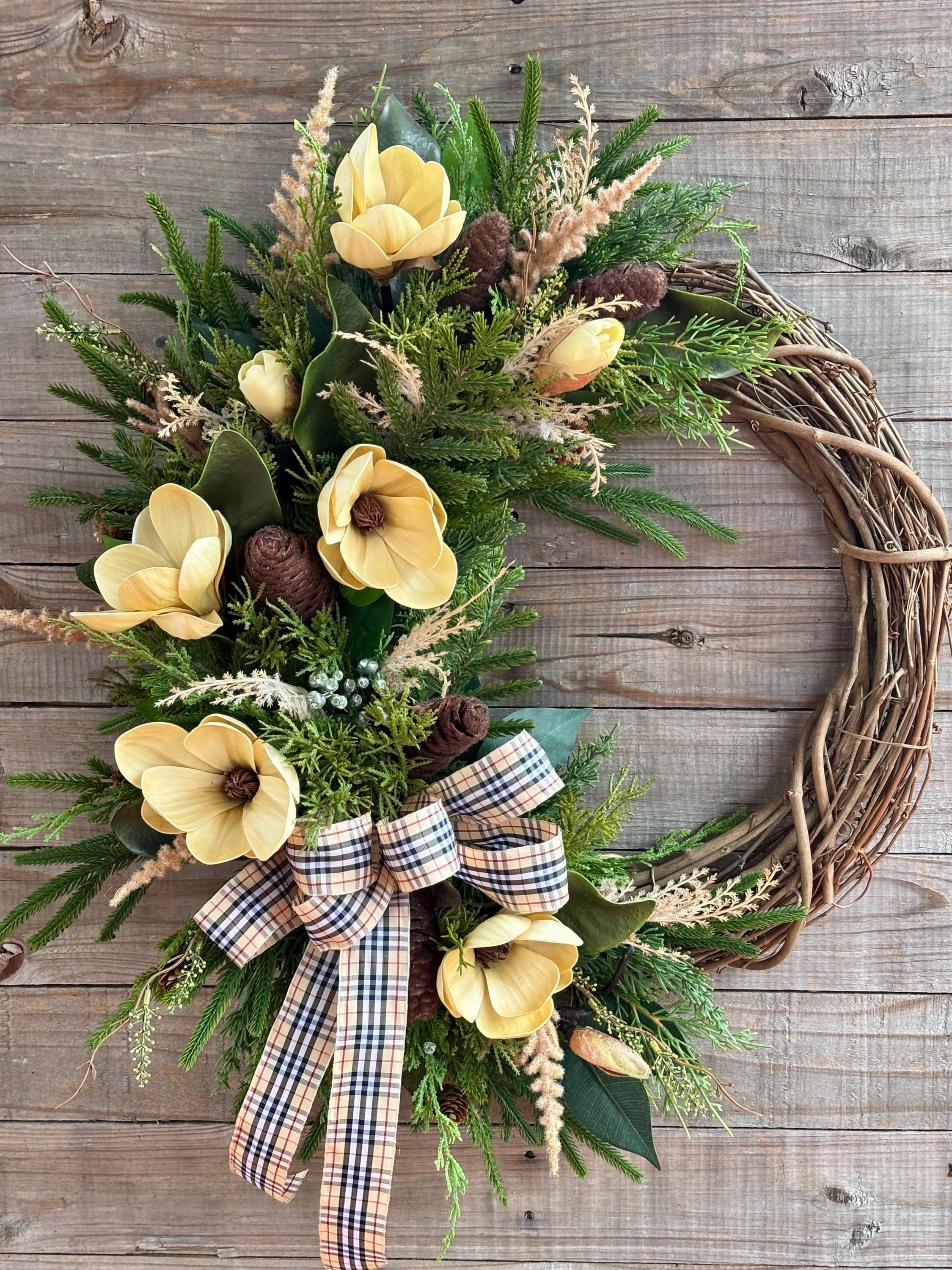 21 Winter Wreath Ideas Beyond Christmas 18 Winter Magnolia Wreath, real touch floral grapevine wreath