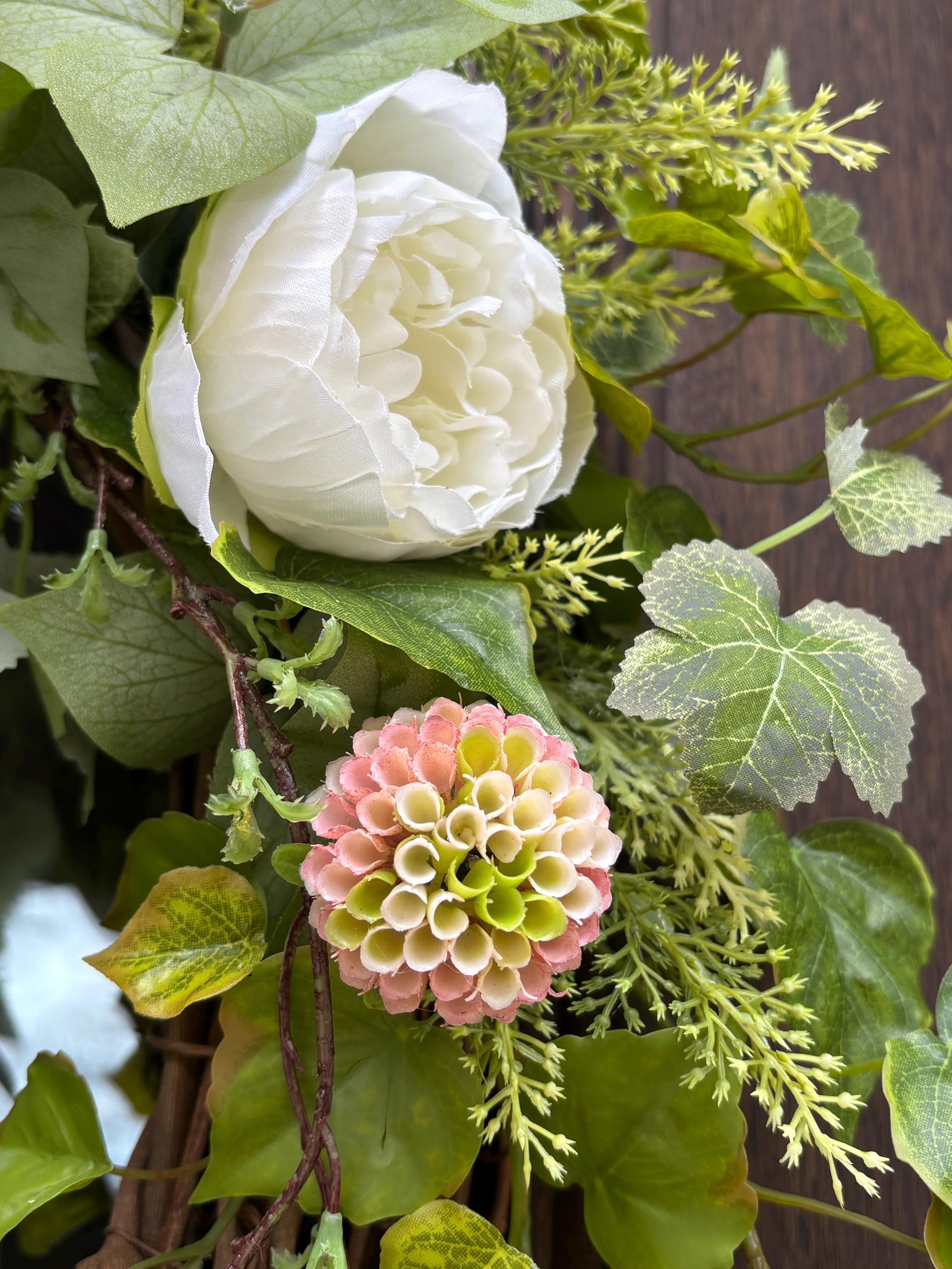 Pink Peony Double Door Wreaths, Cottage Garden Spring Floral ...