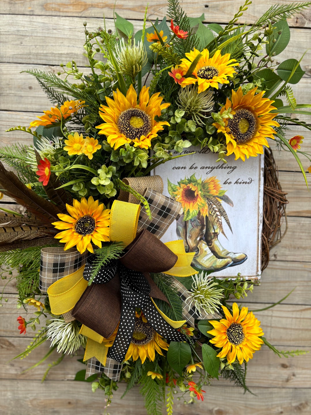 All Occasion Sunflower Grapevine Wreath, Cowgirl Boot Wreath for Front ...