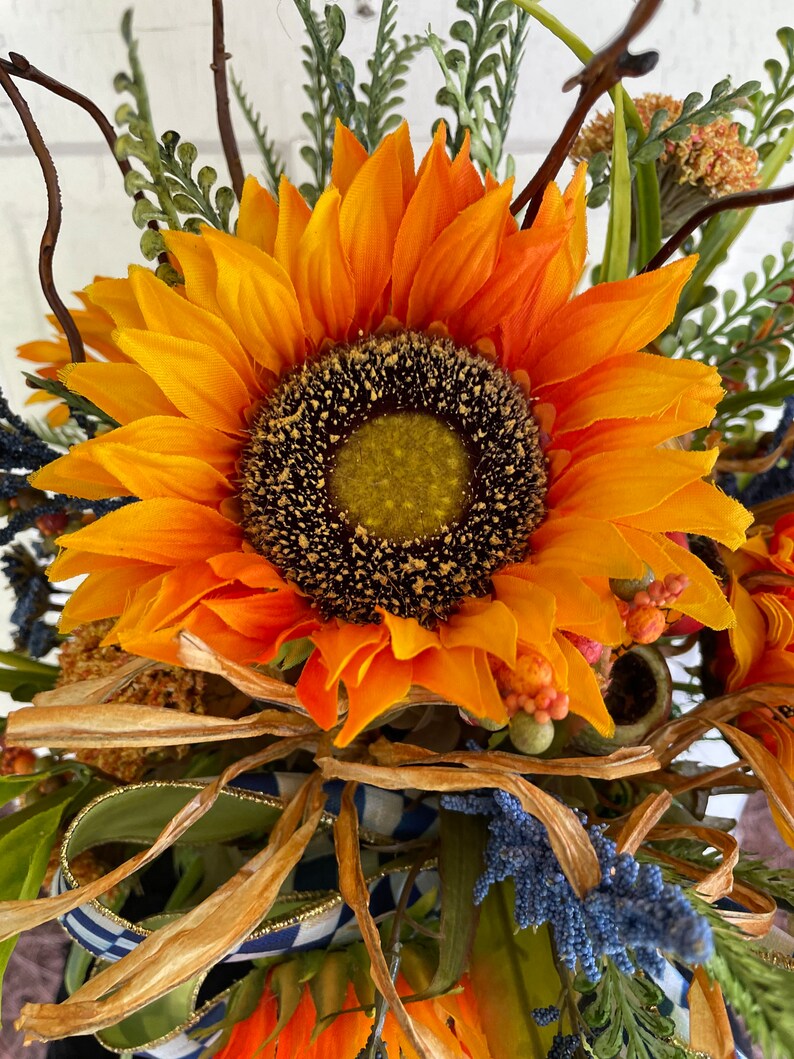 Fall Sunflower Arrangement Rustic Sunflower Centerpiece Etsy