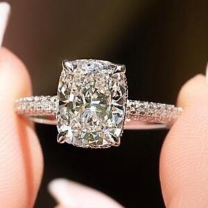 2.5 Ct Elongated Cushion Cut Moissanite Ring: 14k Gold Hidden Halo Engagement Ring