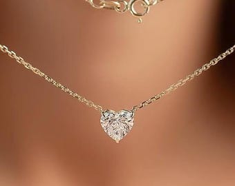 Colgante de moissanita en forma de corazón de 1,5 quilates, collar solitario de oro rosa de 14 quilates