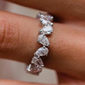 1,80 CTW taglio a pera CZ diamante Full Eternity Band/Fede in argento sterling 925/Fede nuziale/Regalo di anniversario per lei