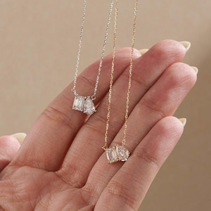 2.0 Ct For Emarald & Pear Cut Moissanite Diamond Two Stone Pendant Neckless/Toi Et Moi Pendant/14k Gold Pendant/Anniversary Gift For Her