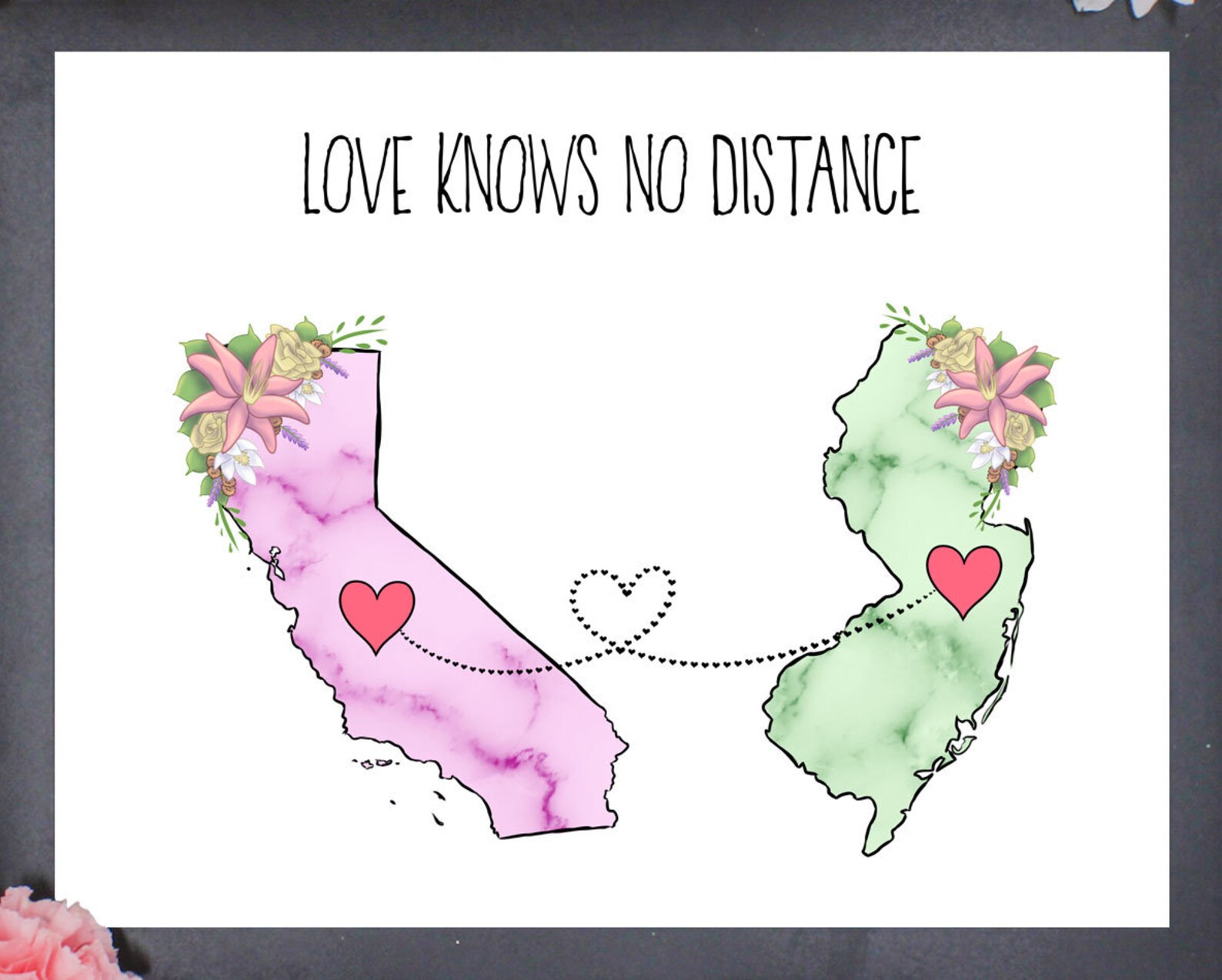 California to New Jersey Art / Two State Gift / New Jersey to Etsy