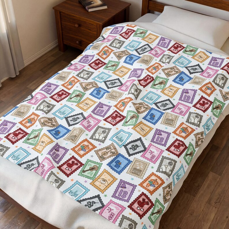 Era Stamps Plush Velveteen Plush Blanket gift for Swift fan Pop Music Eras subtle swift merch TS gift for teen gift for her plush blanket image 9