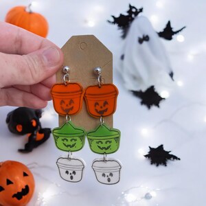 Nostalgia Bucket Earrings Acrylic earrings Boo Bucket earrings Halloween Bucket Halloween acrylic earrings hand painted earrings