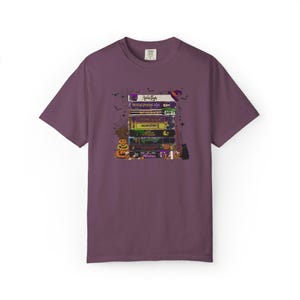Halloween VHS Tape Shirt Spooky Movie Night Graphic Tee Retro Horror Film Stack Black Cat Pumpkin Autumn Nostalgia T-Shirt