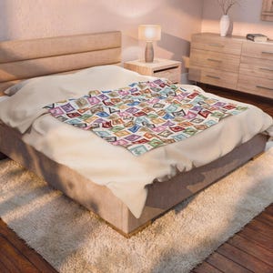 Era Stamps Plush Velveteen Plush Blanket gift for Swift fan Pop Music Eras subtle swift merch TS gift for teen gift for her plush blanket image 6