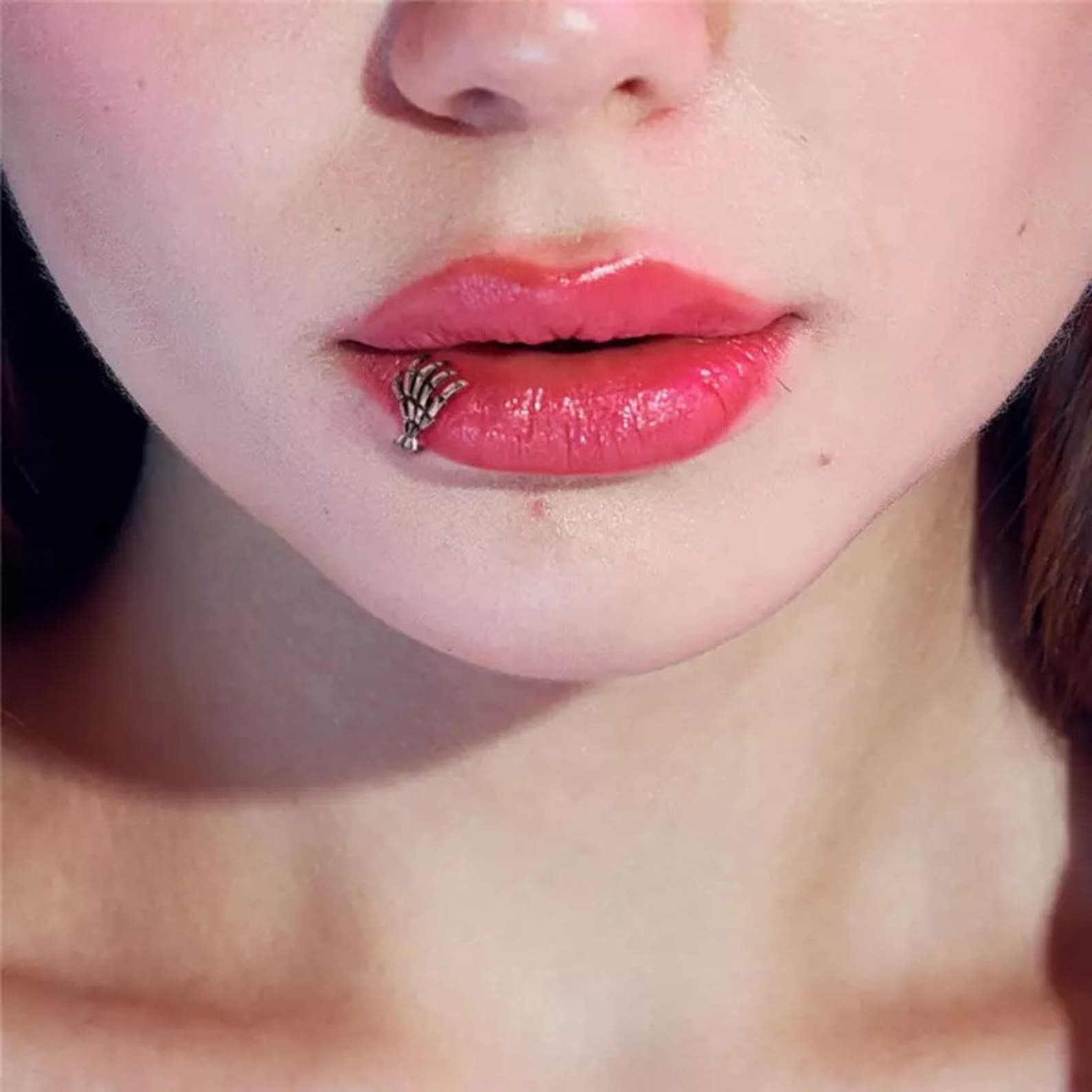Gothic lip ring piercing lip ring skeleton hand gunmetal Etsy
