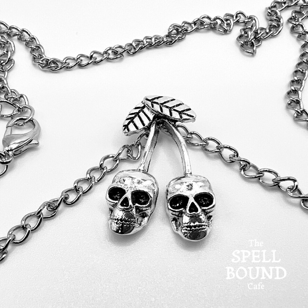 Silver Skull Cherry Pendant Necklace Skull Necklace Skull Etsy
