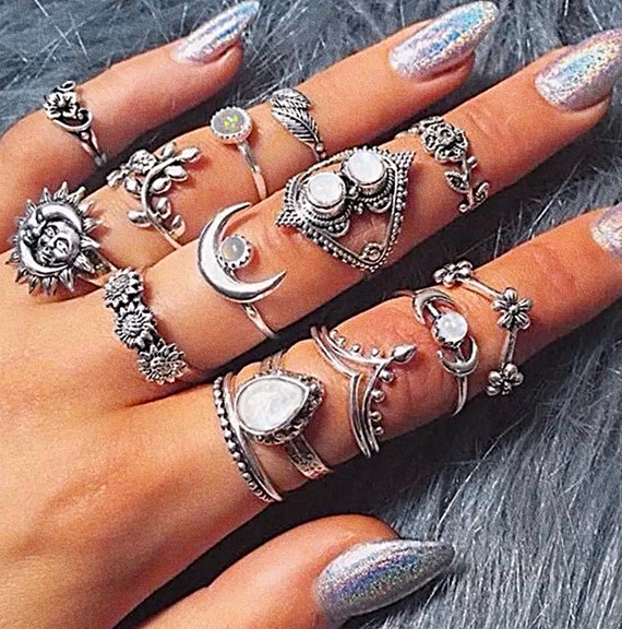 Conjunto de anillos anillos midi de plata de flor de - España