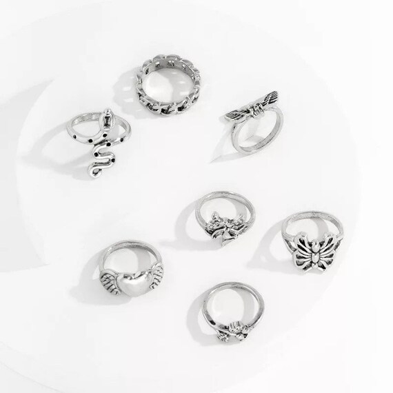 9Pcs Vintage Gothic Ring Set Exaggerated Hollowing Angle Flower Multi  Element for Women Men Retro Personality Finger Ring Gifts - AliExpress
