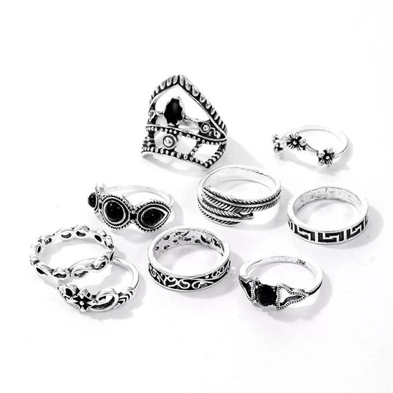 Conjunto de anillos góticos anillos negros joyas Etsy España