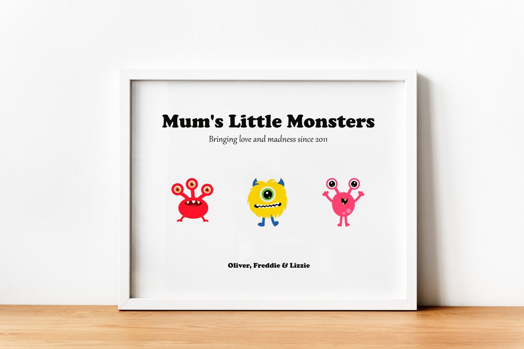 Mini Monster Frame Personalised Monster Print Frame, Grandma's Little Monsters, Mothers ...