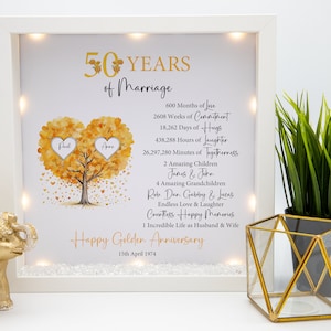Cadeau personnalisé pour 50e anniversaire de mariage, impression personnalisée de cadre d'arbre généalogique, cadeau d'anniversaire de mariage en or, cadeau de mariage, cadeau de couple