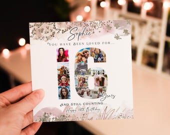 Collage de fotos personalizado para el 16º cumpleaños, regalo de 16º cumpleaños para ella, regalo para una niña de 16 años, impresión digital de 16º cumpleaños, regalo para hija
