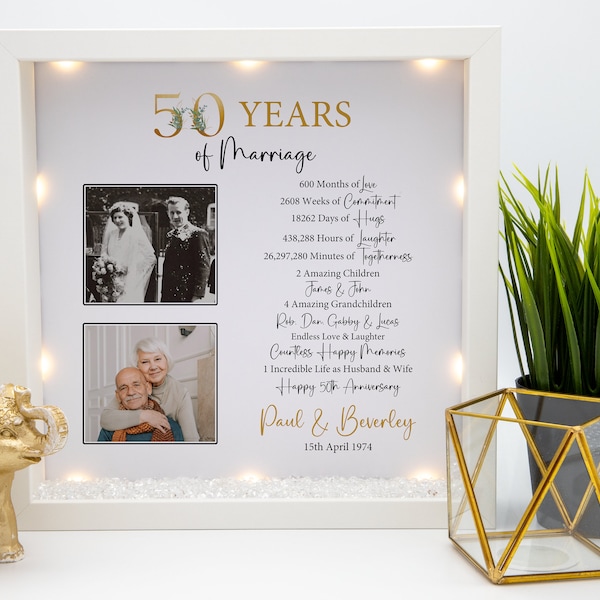 Then & Now Personalised 50th wedding anniversary gift, Family tree gift, golden wedding anniversary gift, Wedding anniversary milestone gift