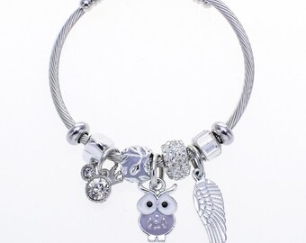 Owl Jewelry Adjustable Bracelet Waxed Cord Bracelet Small Owl Bracelet Sliding Knot Bracelet Gift for Her Owl Lovers Gift Owl Anklet
