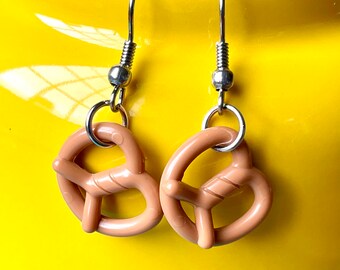 Soft Pretzel Earrings | Kawaii Miniature Food Earrings | Pierced or Clips  | Foodie Jewelry | Hypoallergenic & Lightweight | Beer Lover Gift