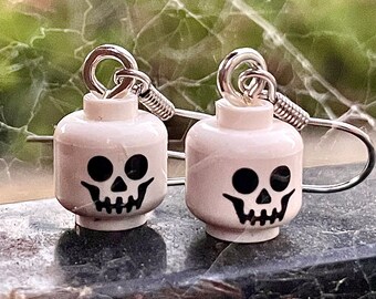 Skeleton Head Brick Earrings | Skull Earrings | Halloween earrings | Hypoallergenic & Lightweight | Skeleton Earrings | Spooky Season