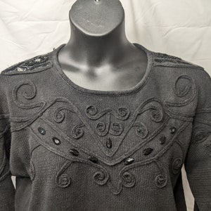1990s Gitano Plus Beaded Sweater with Faux Leather Patches