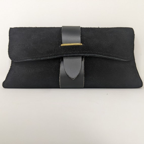 Rare Vintage 1960s Black Shag Suede Wallet | Bras… - image 1