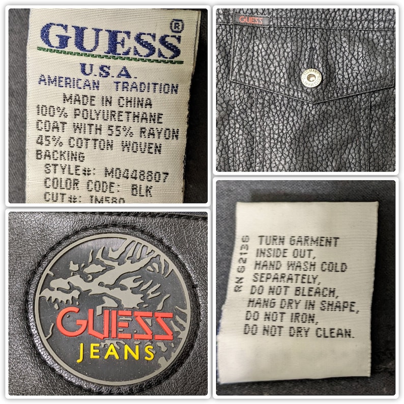 Vintage Y2K Guess Faux Snakeskin Vegan Leather Jacket Labels