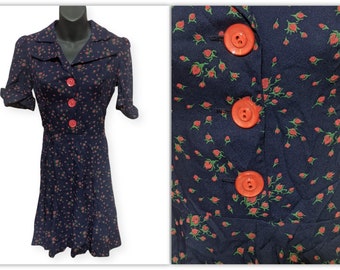 Vintage 1970s 40s Style Floral Baby Doll  Dress