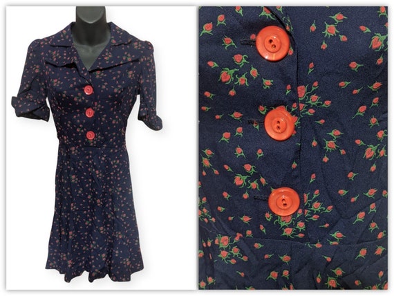 Vintage 1970s 40s Style Floral Baby Doll  Dress - image 1