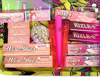 Pink Psychedelic Rolling Tray Set: Papiere, Spitzen, Halter