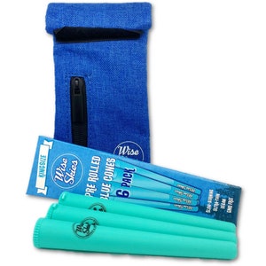 Wise Skies Small Blue Smell Proof Bag Set Doob Tube Pre-Rolled Cones Herb Storage Rolling accessories