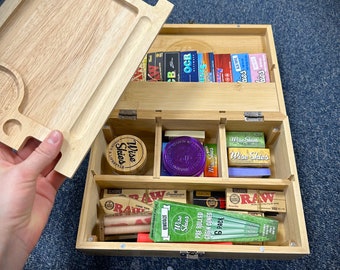 Caja de madera de bambú para rollos, juego de almacenamiento, papel de liar, tarro cónico