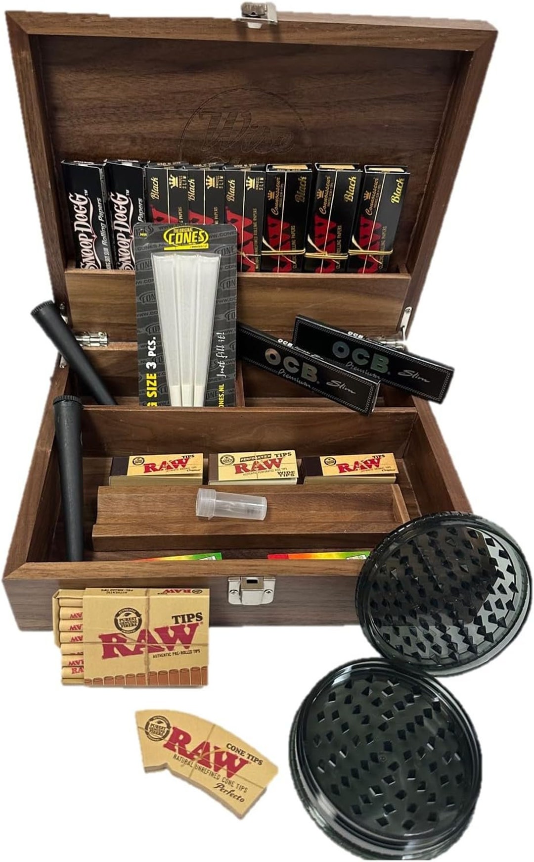 Walnut Handmade Wooden Rolling Box Set RAW Rolling Papers Etsy