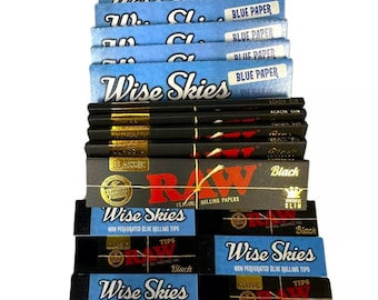 16Pcs Blue and Black King Size Slim Paper Bundle Blue Papers Raw Black Tips Restock Kit Top Up Accessories Gift Collection