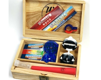 Caja de madera para liar: incluye papeles, molinillo y almacenamiento